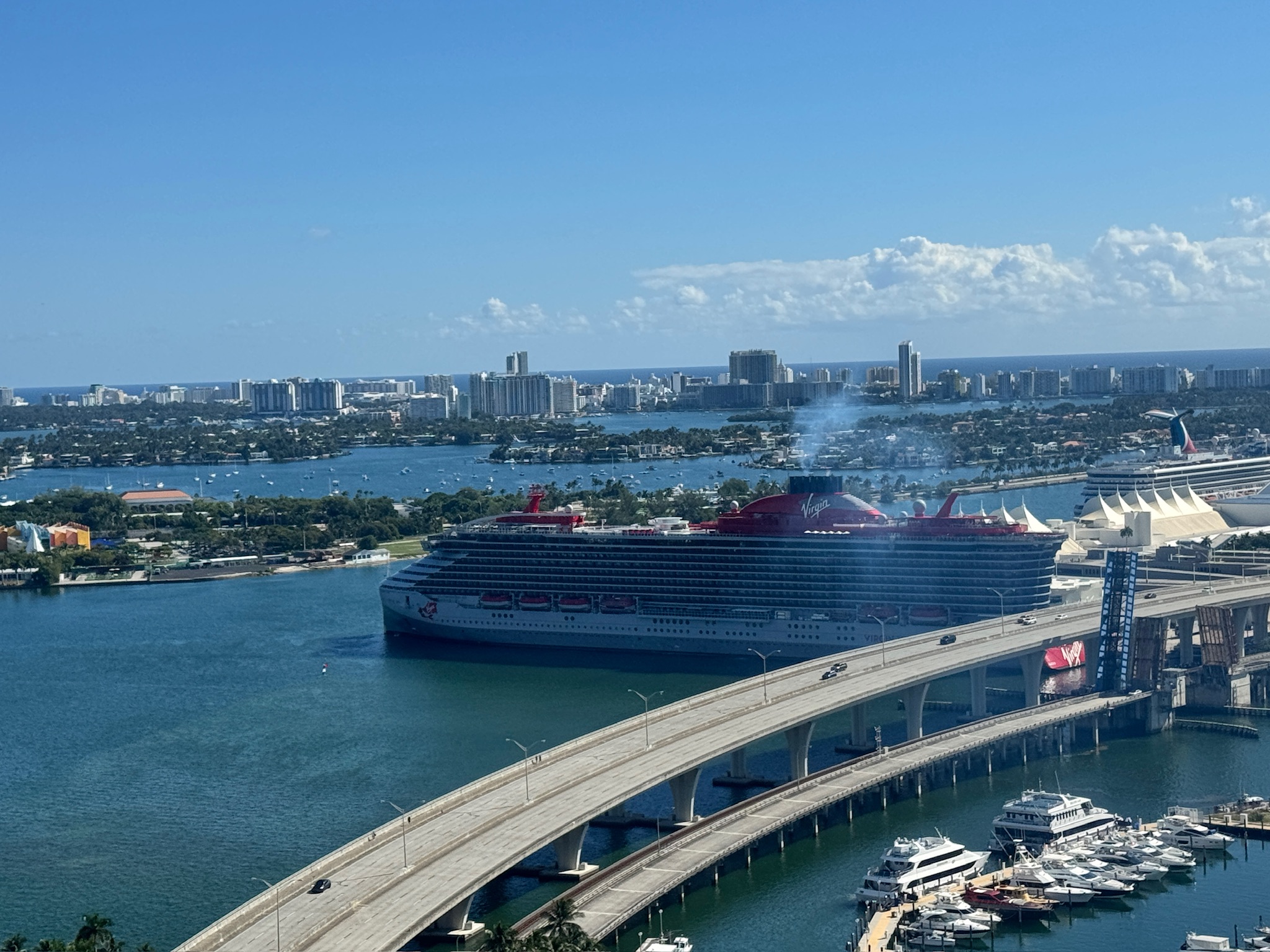 Virgin Voyage cruise ship in port